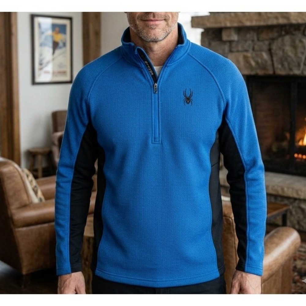 SPYDER Sweater Mens Medium 1/2 Zip Blue Long Sleeve‎ Ski Warm Pullover Fleece